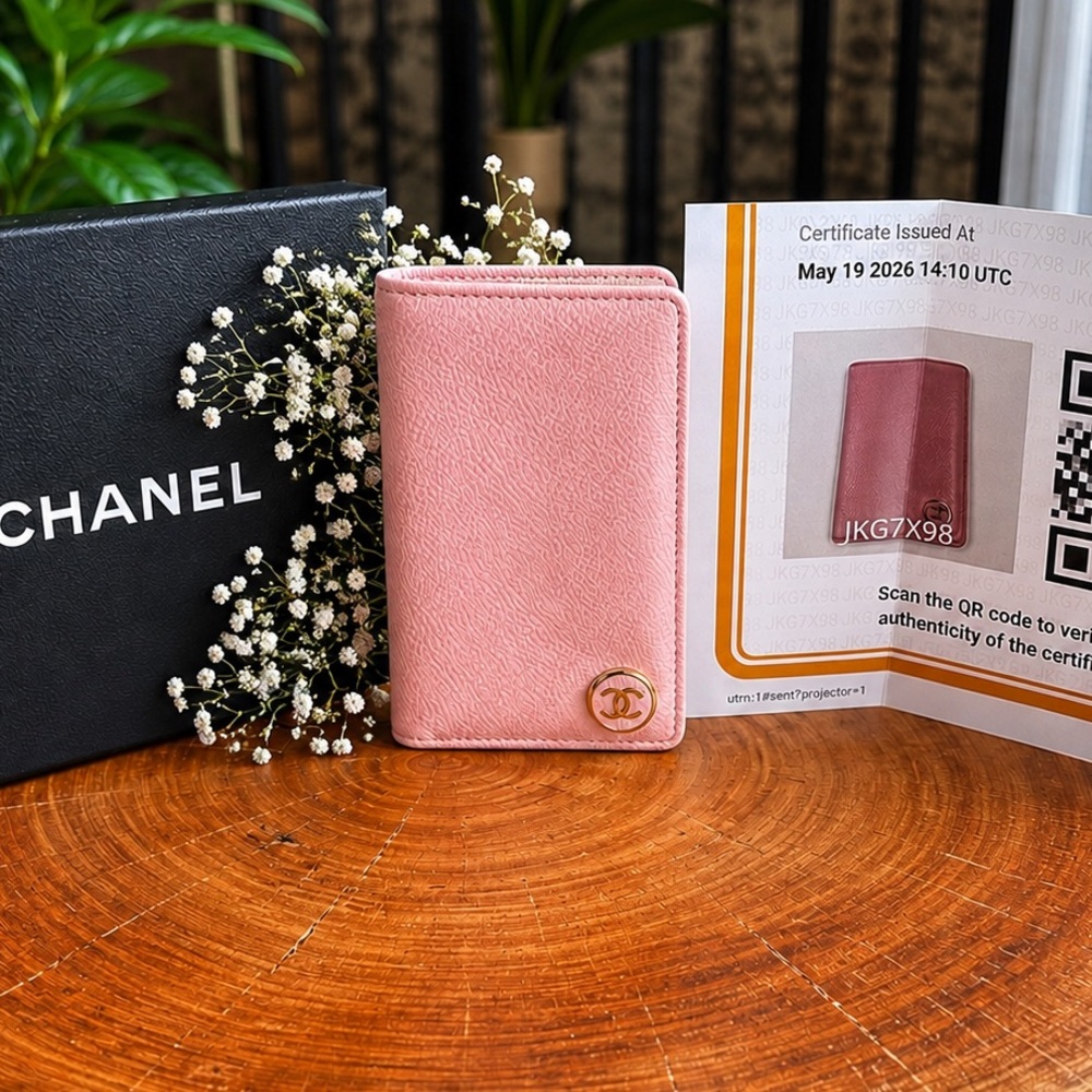 CHANEL Pink Quilted CC Logo Passport/Card Wallet with Gold Accent